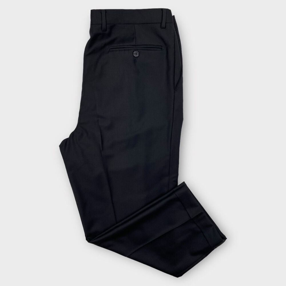 $255 Santorelli Dress Pants Mens 35x28 Como 2 Pleated Black Trousers Wool Italy - Picture 1 of 15